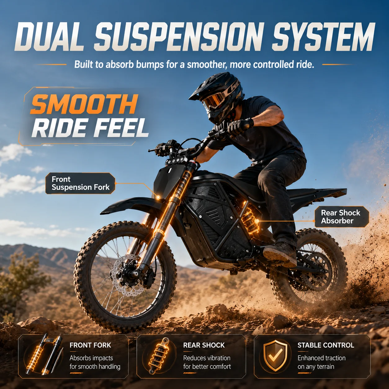 48V 20.8Ah 3000W Off-Road E-Motorcycle, 40-Mile Range with 5H Charge, Front & Rear Disc Brakes, 3 Riding Modes & All-Terrain Tires for City and Trail
