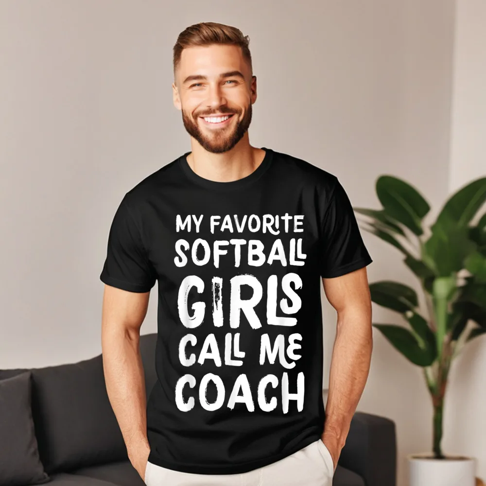 100% Cotton Mans Short Sleeve My Favorite Softball Girls Call T Shirts Normal Tops Tees Loose Group Round Collar Tee-Shirt