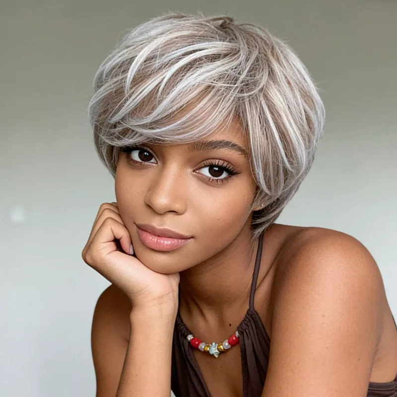Synthetic Short Curly Wig for Women Breathable Hair Extensions Mixture Color Daily Cosplay Head Cover Ladies Stylish Accessory