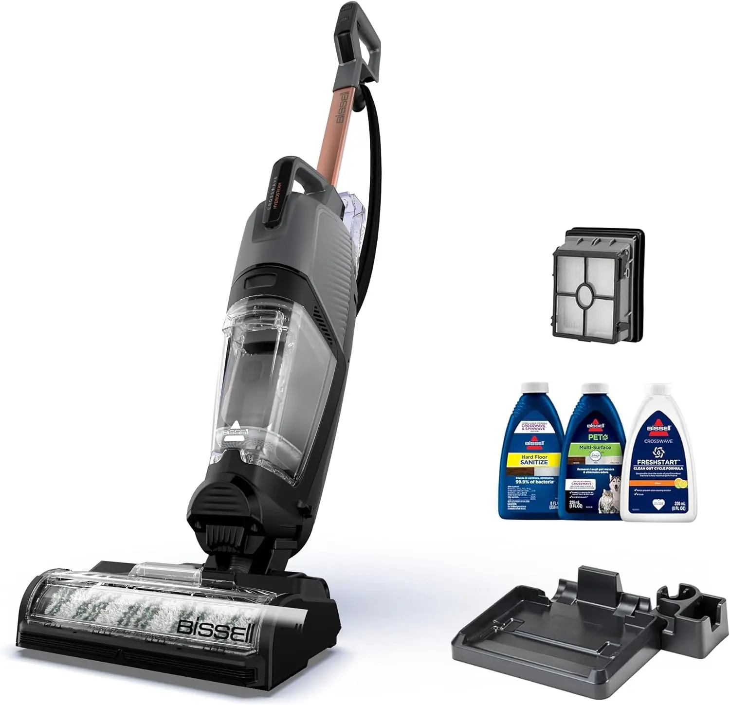 CrossWave HydroSteam 3-in-1 Wet Dry Vacuum Mop, 35151 | Steam function for sanitizing; hard floor cleaner; sanitize formula incl