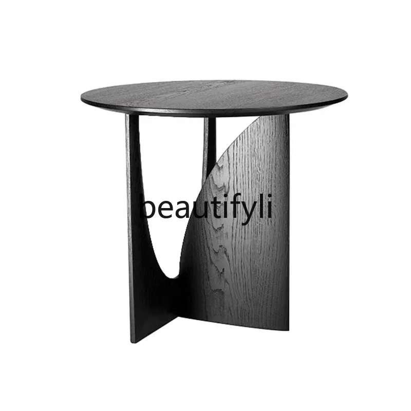 

Simple solid wood sofa edge corner table round balcony small coffee table bed side small round table