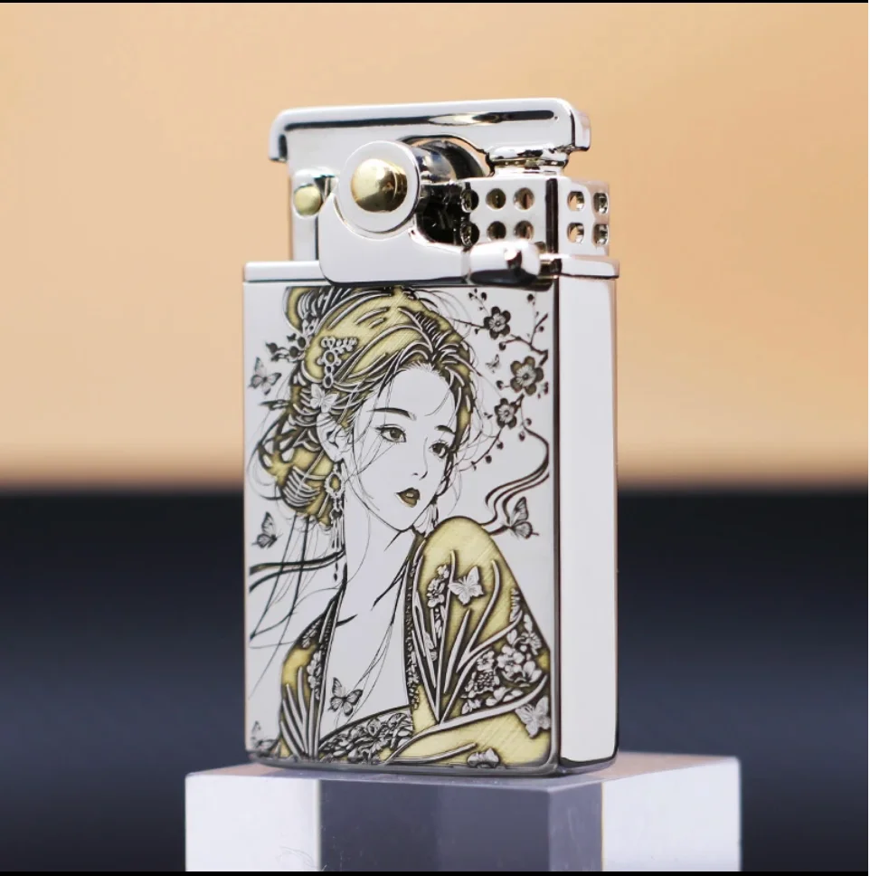 ZORRO 837 chrome engraved fuel lighter, classic one click catapult ignition lighter, cigarette accessories, men's gift