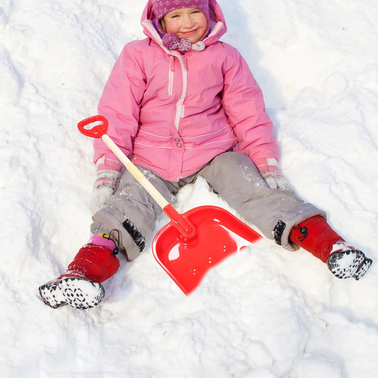 Pelle à neige pour enfants, manche en bois rouge, plastique léger pour l'hiver, jeu en plein air, activités de plage de sable