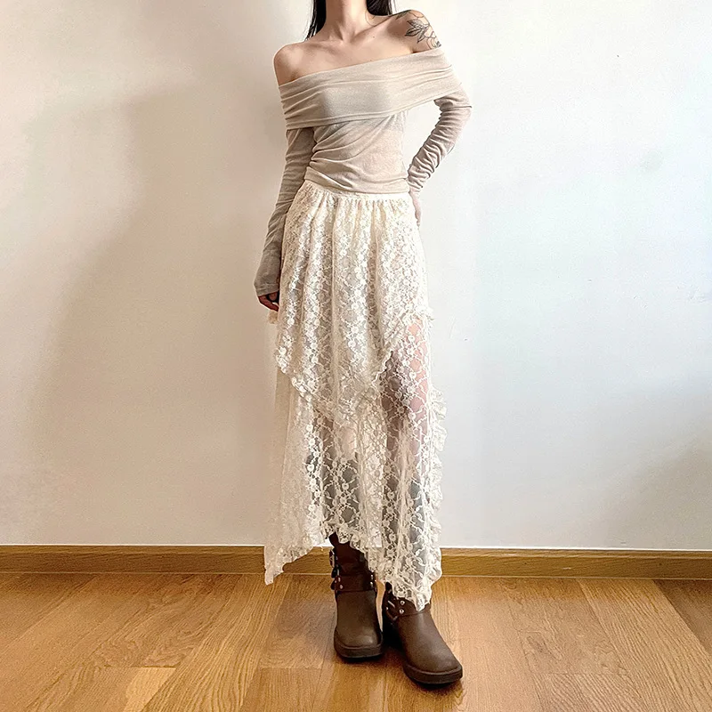 Bohemian Skirts Women Lace All-match Korean Style Hotsweet Streetwear Summer Casual Trendy Aesthetic College Asymmetrical Daily