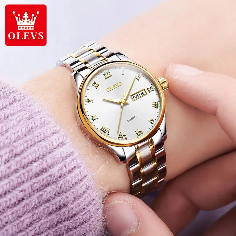 

OLEVS 5568 High Quality Quartz Women Wristwatches, Waterproof Business Alloy Strap Watches For Women Luminous Calendar