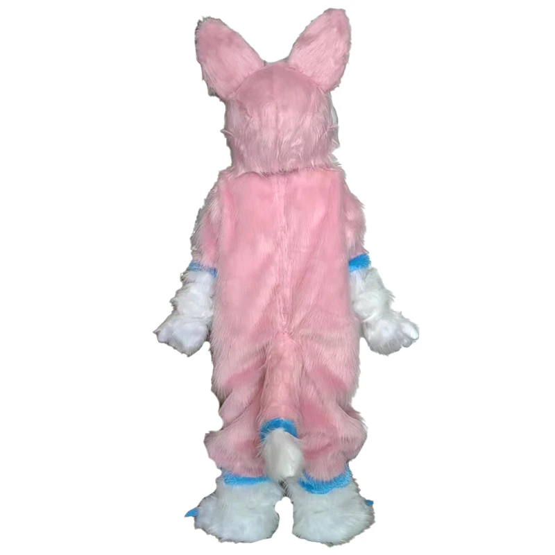 New Husky Dog Fox Mascot Costume Long Fur Furry Costume Fursuit Wolf white blue Cosplay Party Fursuit Halloween Suit Adult Size