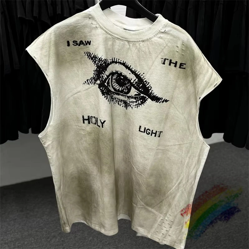 Sleeveless Tie Dye Saint T-Shirts Best Quality Vintage Washed I SAW THE HOLY LIGHT T Shirt Tee Tops