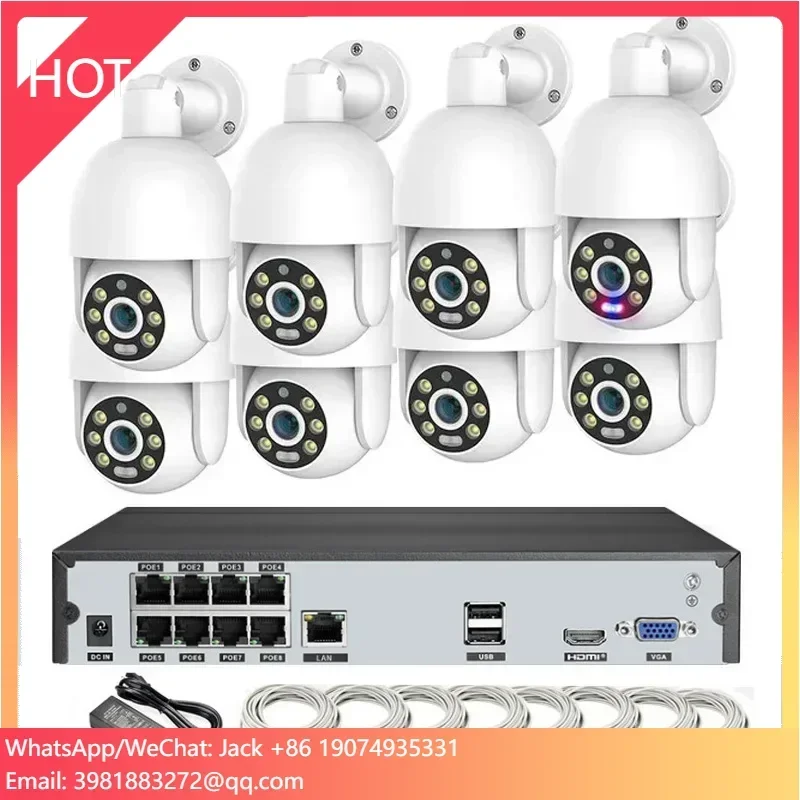 

Red Blue Light Sound Alarm H265 8Ch 8MP 4K Poe Nvr Camera System 4Mp Outdoor Ptz Dome Security Kit Human Auto Tracking