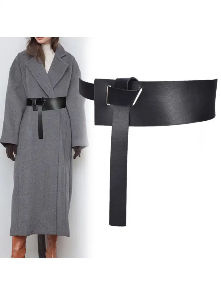 

Wide Belt Women Real Cowhide Decoration With Coat Sweater Waist Seal Famous Brand Fashion Suit Versatile DressLight Board White