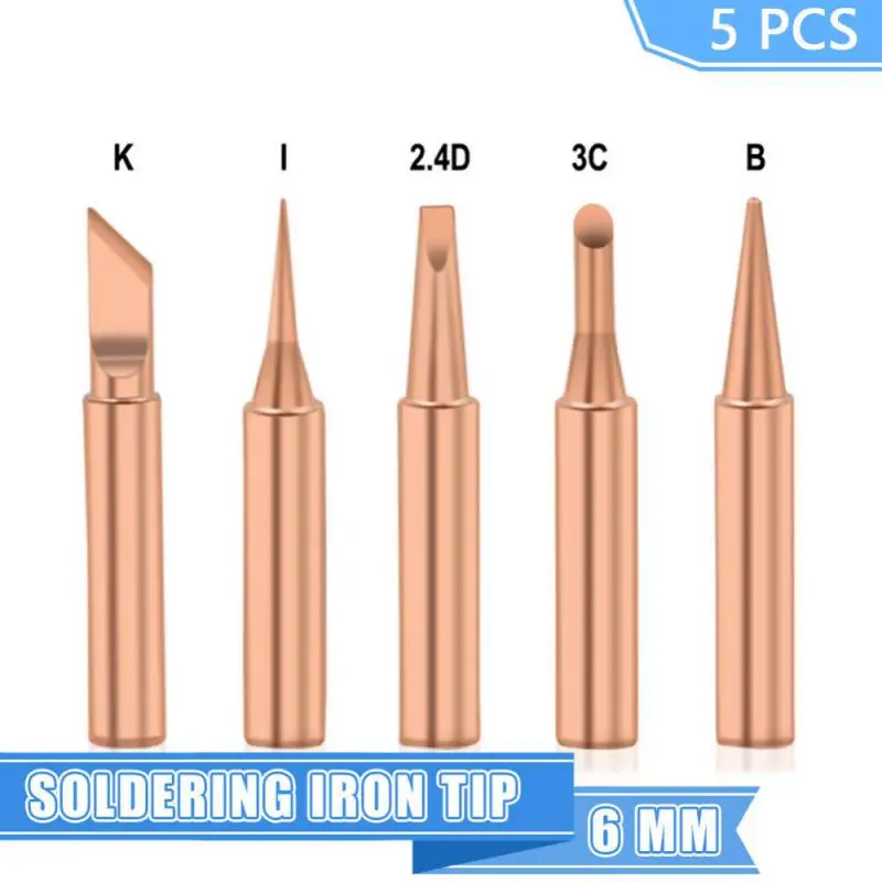 5Pcs Pure Copper Soldering Iron Tip Lead-free 900M-T Solder Tips Welding Head Soldering Durable Tools Branding Soldering Tools