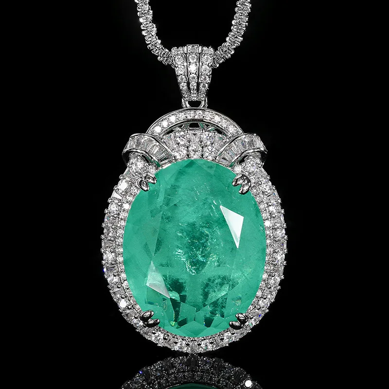 

Luxury Oval Cut Pink Blue Topaz Emerald Pendant Necklace Accent Vintage Style Fine Jewelry for Women Wedding Engagement Gift