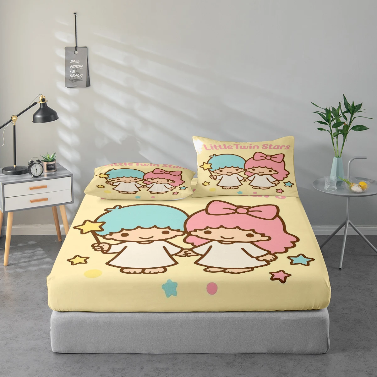 Juego de sábanas de 3 piezas con estampado digital de alta definición, juego de sábanas con estampado de pequeñas estrellas gemelas, juego de sábanas con estampado floral grande, incluye 1 sábana bajera + 1/2 funda de almohada, adecuado para dormitorio, h