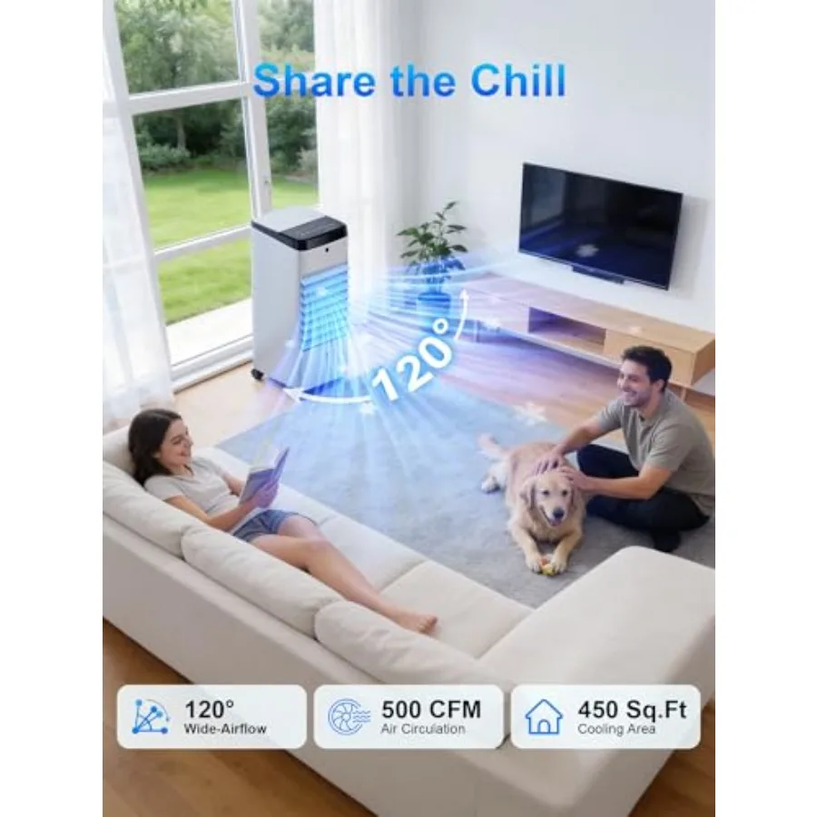 Swamp Cooler, Wdowless Portable Air Conditioner with Double Water Tank, Coolg AC Fan, 3 SpeedMode, 120 Oscillg, Evaporative Air view 3