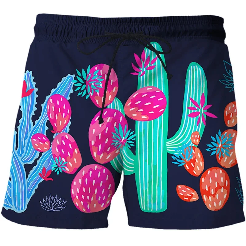 Homens plantas 3D Calções de praia com estampa de cacto, calção de banho legal, streetwear vintage, moda Harajuku, nova moda verão