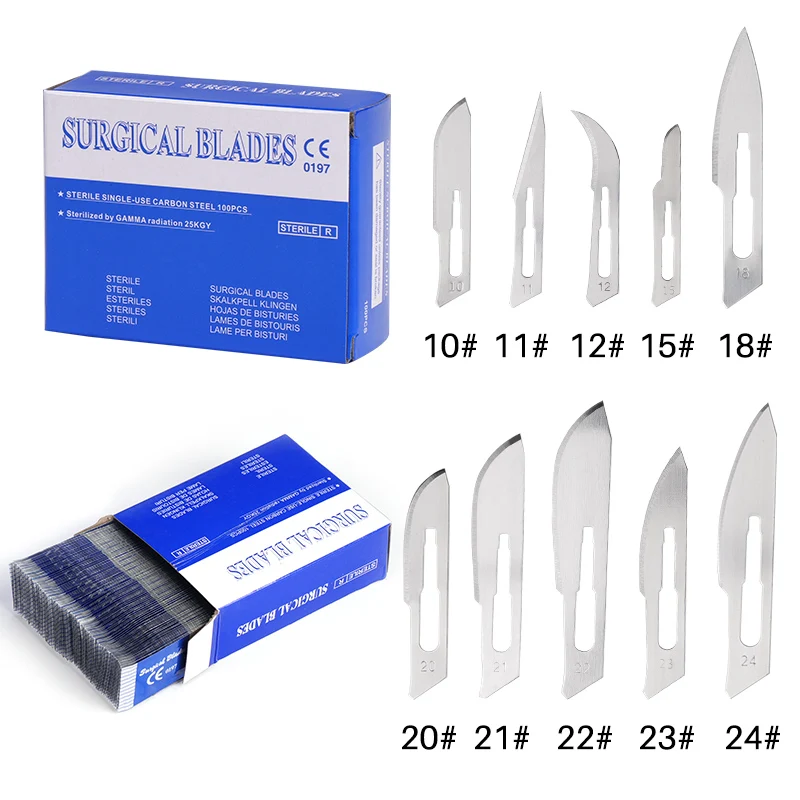 100pcs Dental Surgical Blade Sterilized Scalpel Knife Carbon Steel For Phone Glue Removing Sharp Surgical Knif
