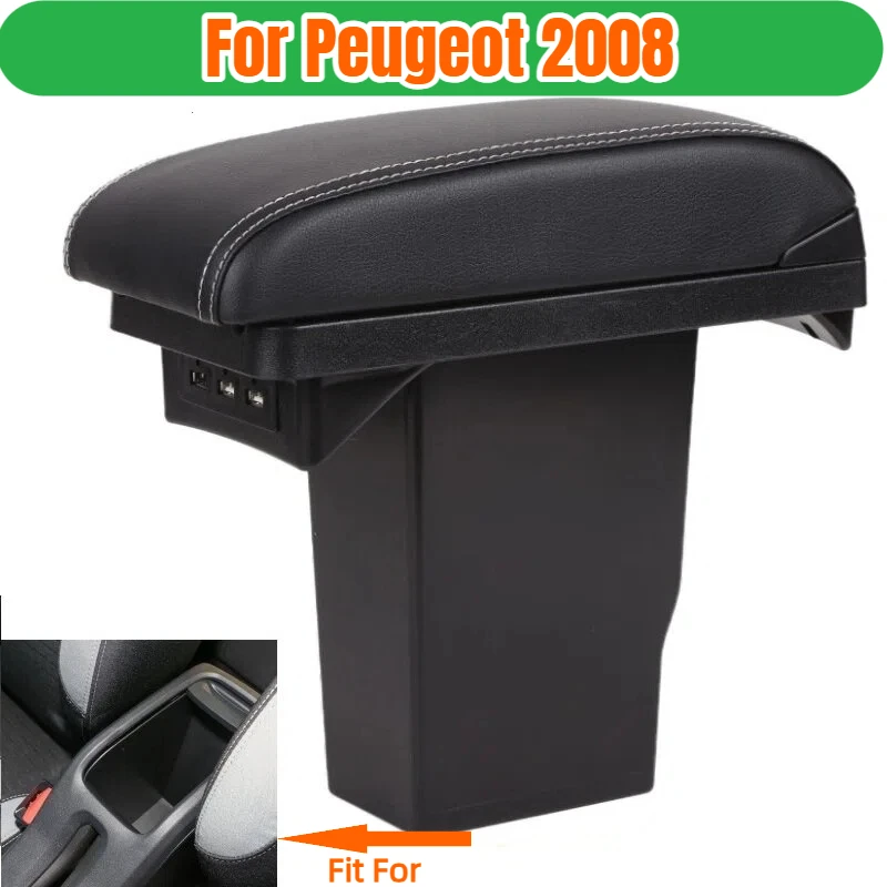 

Подлокотник для Peugeot 2008, подлокотник, центральный ящик для хранения, 3 порта USB, двухслойный раздвижной подлокотник, аксессуары для салона автомобиля