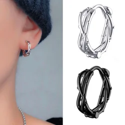 Trendy Silver 925 Hoops Earrings For Men Jewelry Personality Hip-hop Male Earrings Black Cool Ear Accessories