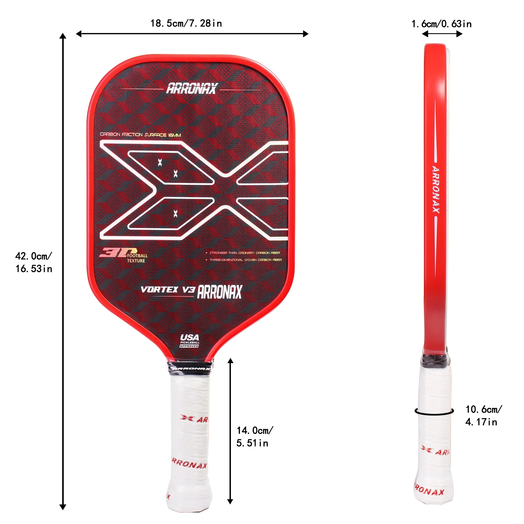 ARRONAX Thermoformed 3D 18K Raw Carbon Fiber Surface For Spin And Control Foam Injected Edges Wide-Body Pickleball Paddle