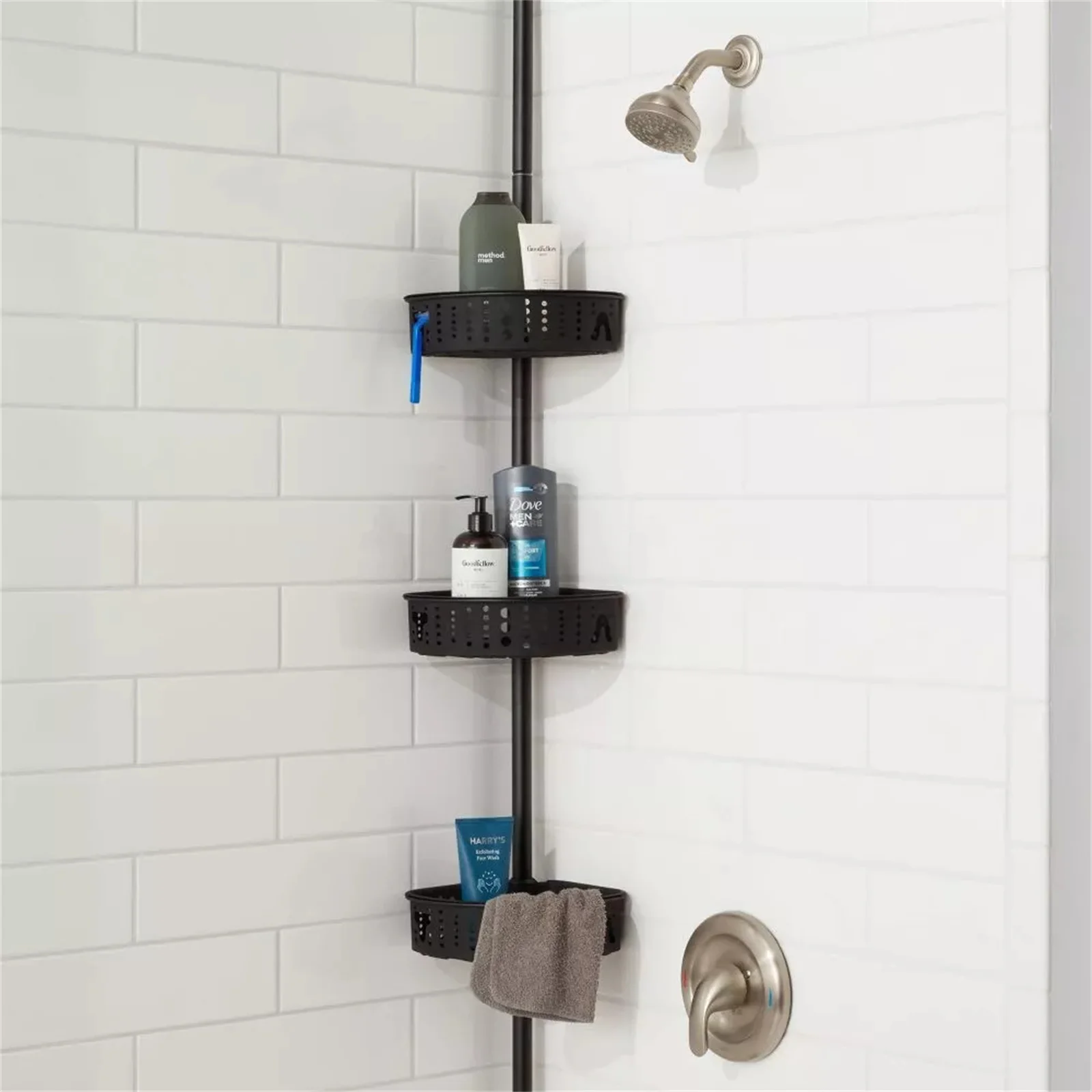 

Room Essentials Steel Corner Tension Pole Shower Caddy 3 Baskets, Matte Black