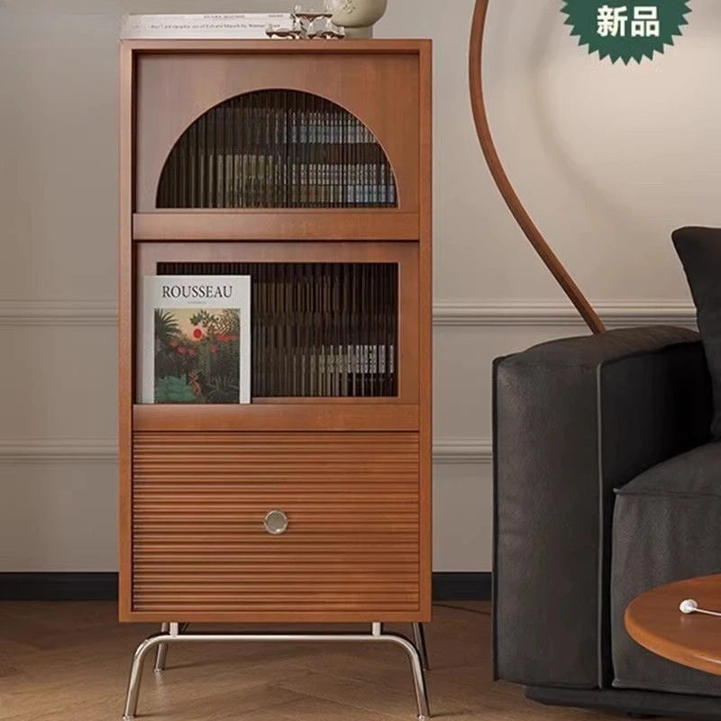 

Solid wood bookcase, magazine cabinet, medieval simple living room integrated vertical cabinet, sofa side cabinet