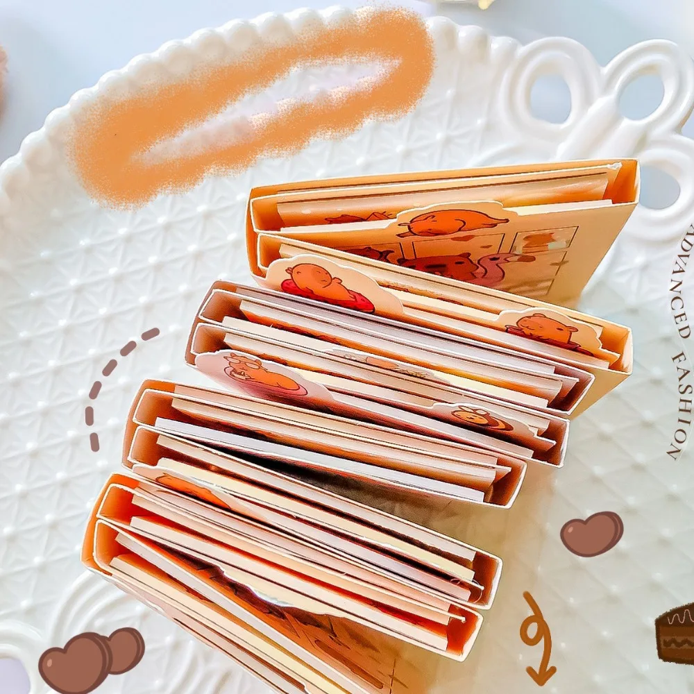 Hadiah 6 hadiah lipat catatan tempel Kawaii Mini lucu Memo Pad kertas Capybara untuk melakukan daftar perencana stiker