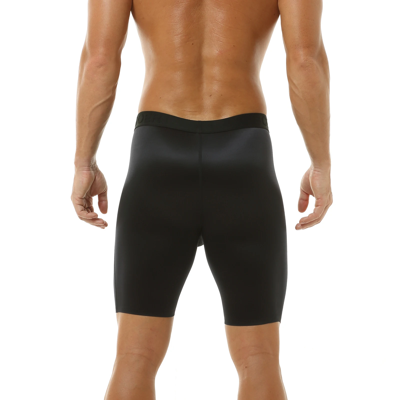 Lange Boxershorts für Herren, glänzende, glatte Satin-Unterwäsche mit U-förmigem, konvexem Taschen-Design, mittellange Boxershorts, breiter Bund, seidige Schlafbekleidung – Detail 12