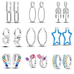 Original Silver Earrings 925 Sterling Silver Round Circle Simple Earrings for Women Wedding Birthday Party Silver Jewelry Gift