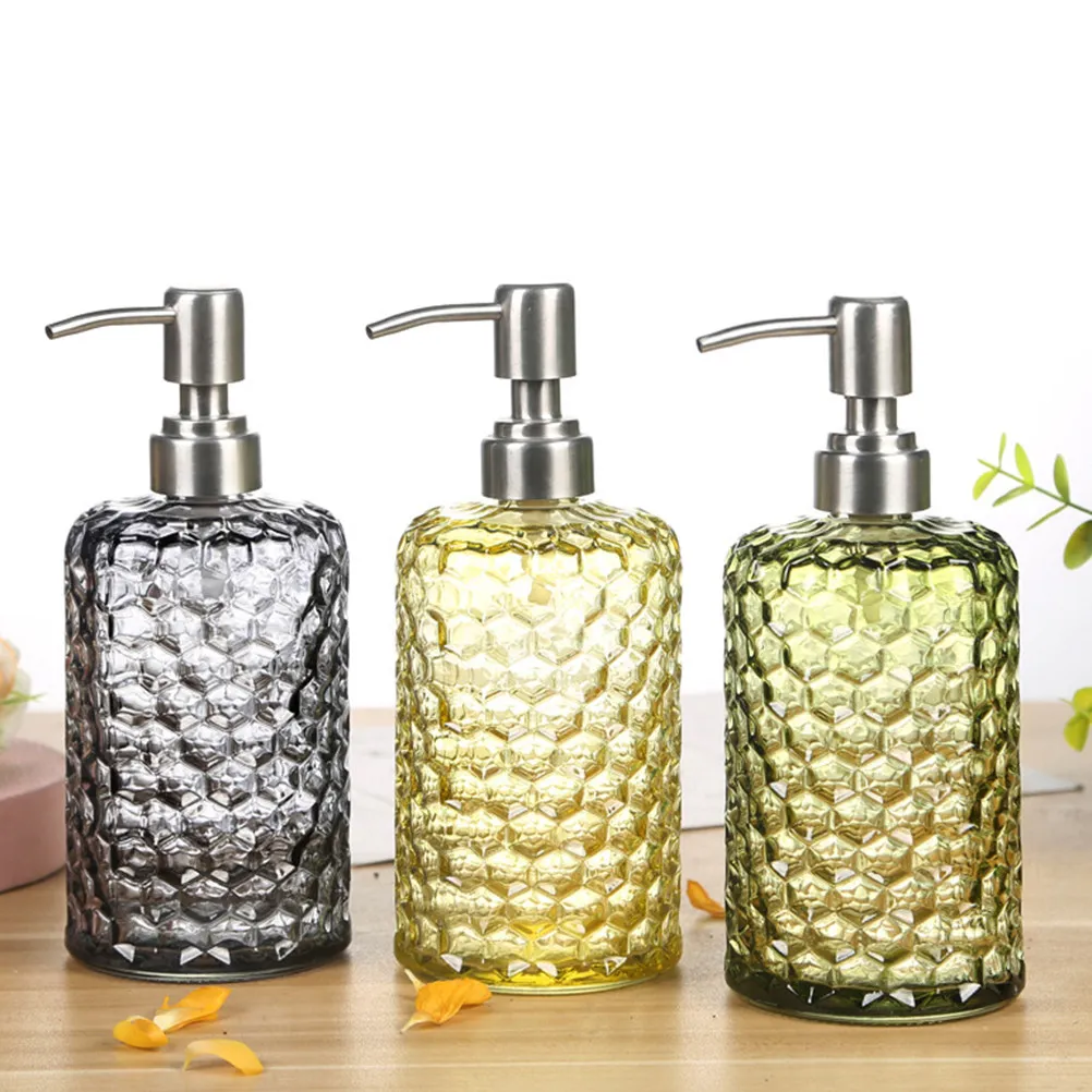 

Стеклянная бутылка с дозатором 500 мл с текстурой ананаса, многоразовая, для лосьона, пустая емкость для шампуня, для отелей, кемпинга, путешествий, портативная