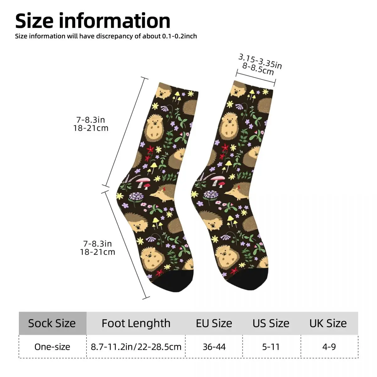 Crazy compression Hedgehogs Amid Woodland Plants And Flowers Sock for Men Harajuku Seamless Pattern Crew Sock Novelty