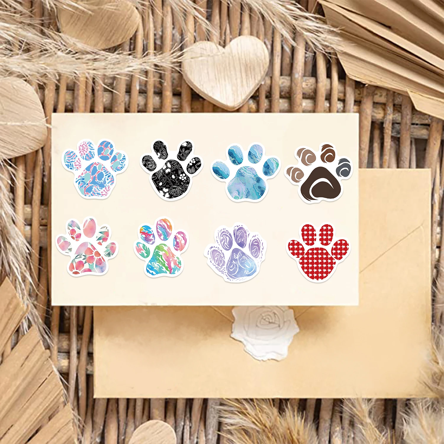 50pcs Cute Animal Pets Paw Stickers Aesthetic Waterproof Graffiti Water Bottle Skateboard Guitar Dog Cat Paw Sticker Packs