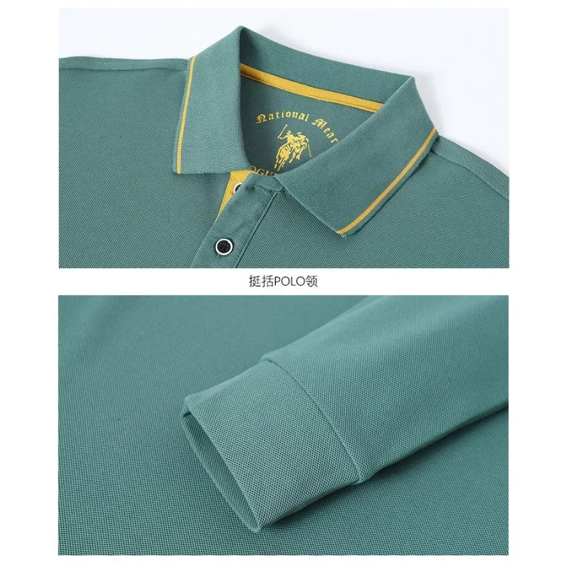 Hot Selling Korean Version Autumn and Winter New Luxury Cotton Men's Long Sleeved T-shirt Embroidered Polo Shirt Loose Top