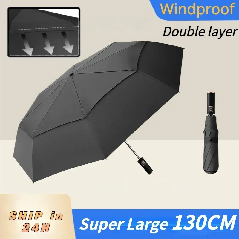 Windproof Strong Automatic Folding Golf Umbrella for Men, Large 130CM, Double Layer,Waterproof Sunshade Big Umbrellas for Travel