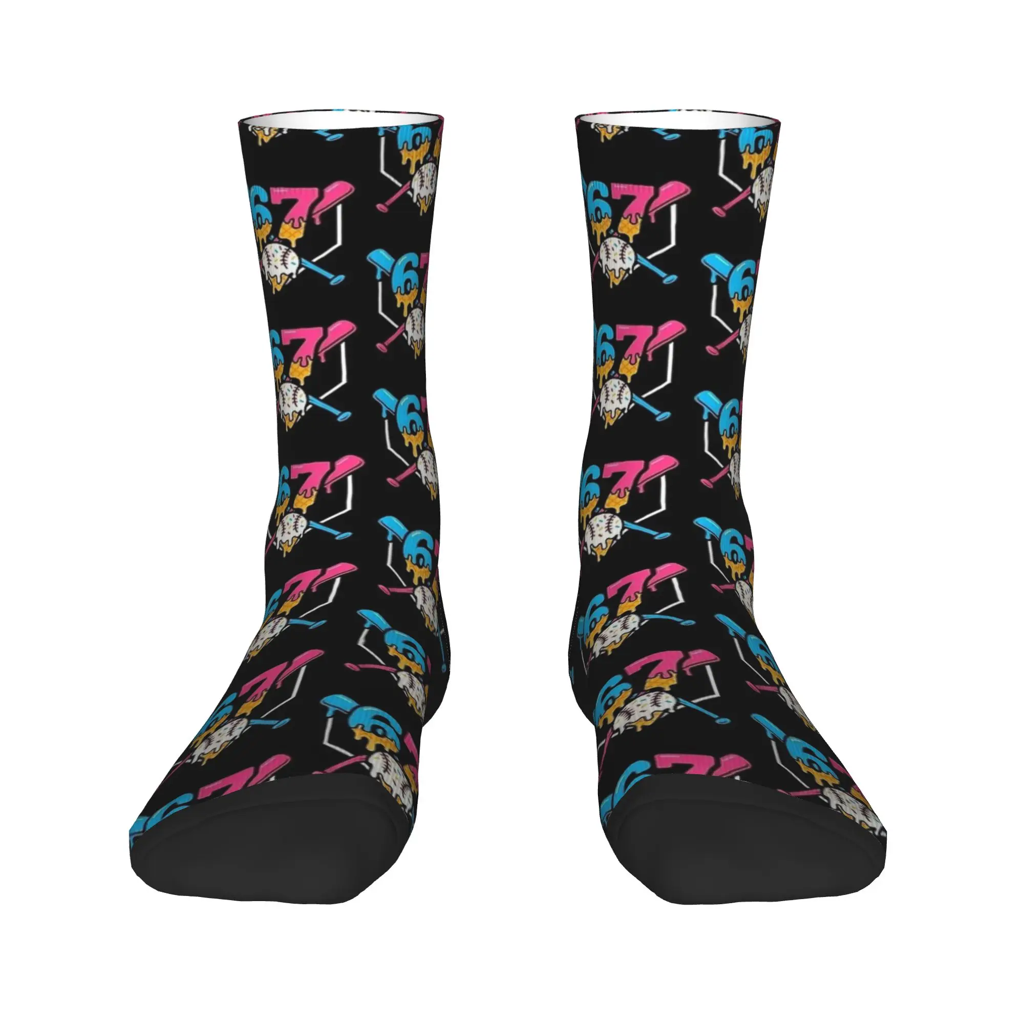 Six Seven Baseball Ice Cream Drip Cool 67 Gen Alpha Slang Stockings Gothic Socks Unisex Men Socks Autumn Outdoor Sports Socks