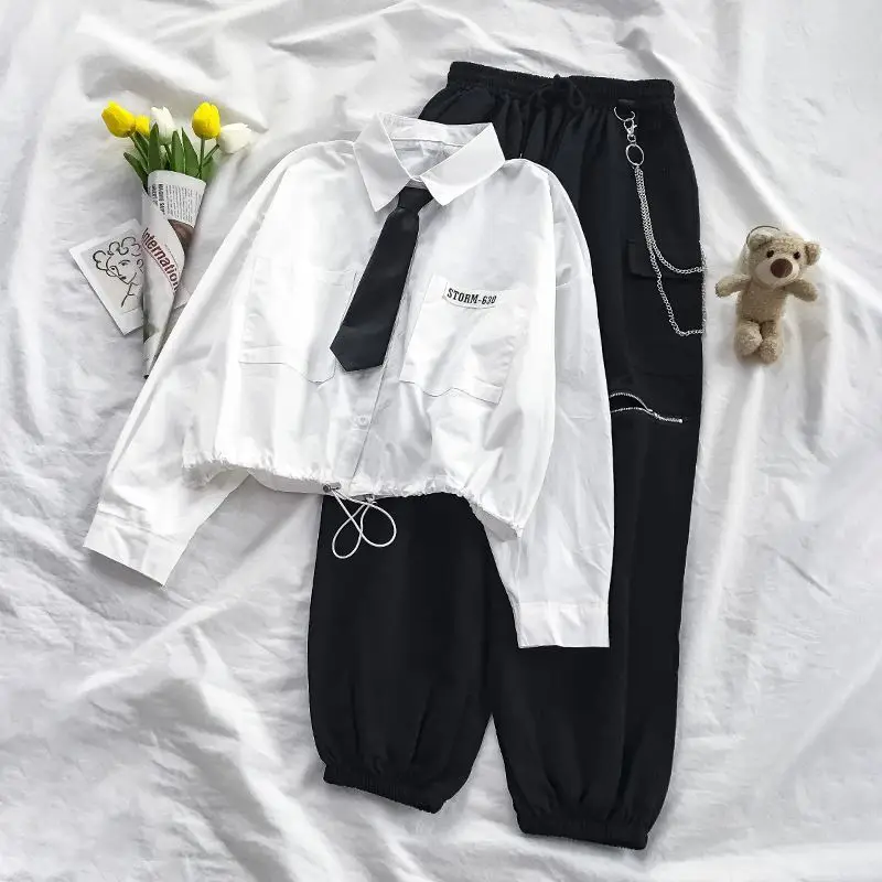 

2025 New 2 Pieces Suit Female Korean Design Long Sleeved Shirt + High Waisted Work Pants Two-piece Sets Women Outfits