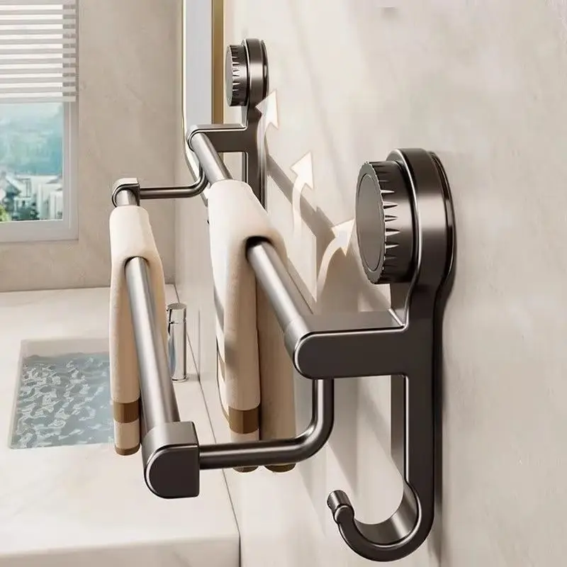 

Bathroom Hand Towel Rack Holder Wall Mount No Drill Suction Cup 30/40/50cm Towel Bar Double Bar 2 Tier Apartment Space Saving