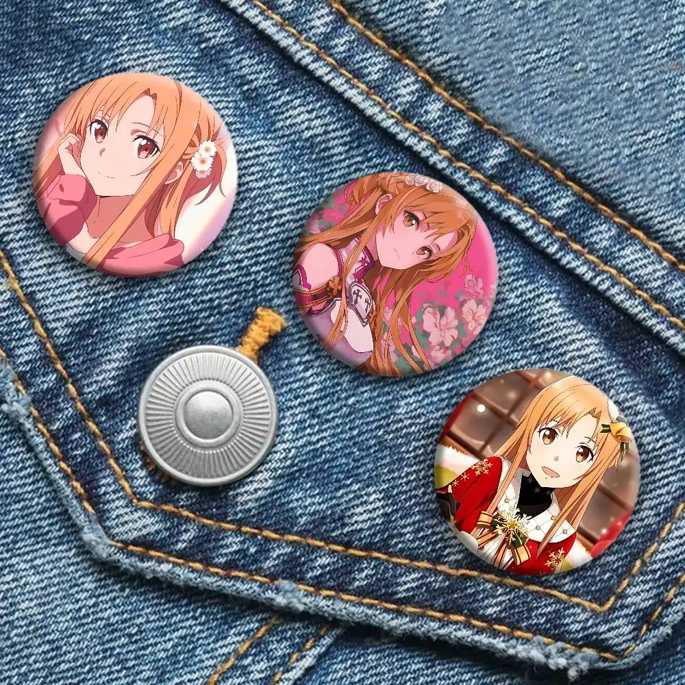 Anime Characters Cute Girl  Asuna Badges Round Cosplay Pin Bag Decor Fans Collect Friends Gifts Brooch Souvenir