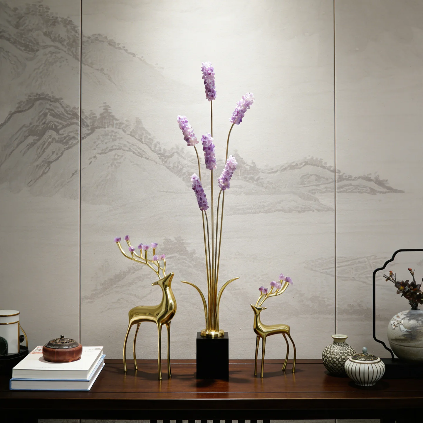 New Chinese amethyst brass ornament porch TV cabinet wall cage decoration handicrafts living room aesthetics