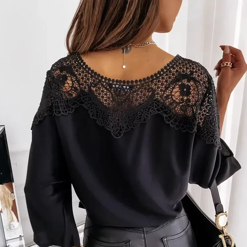 New Spring White Women Blouses with Lace Vinatge Loose Woman Clothes Long Sleeve Shirts Women Sexy Ladies Tops Blusas 12459