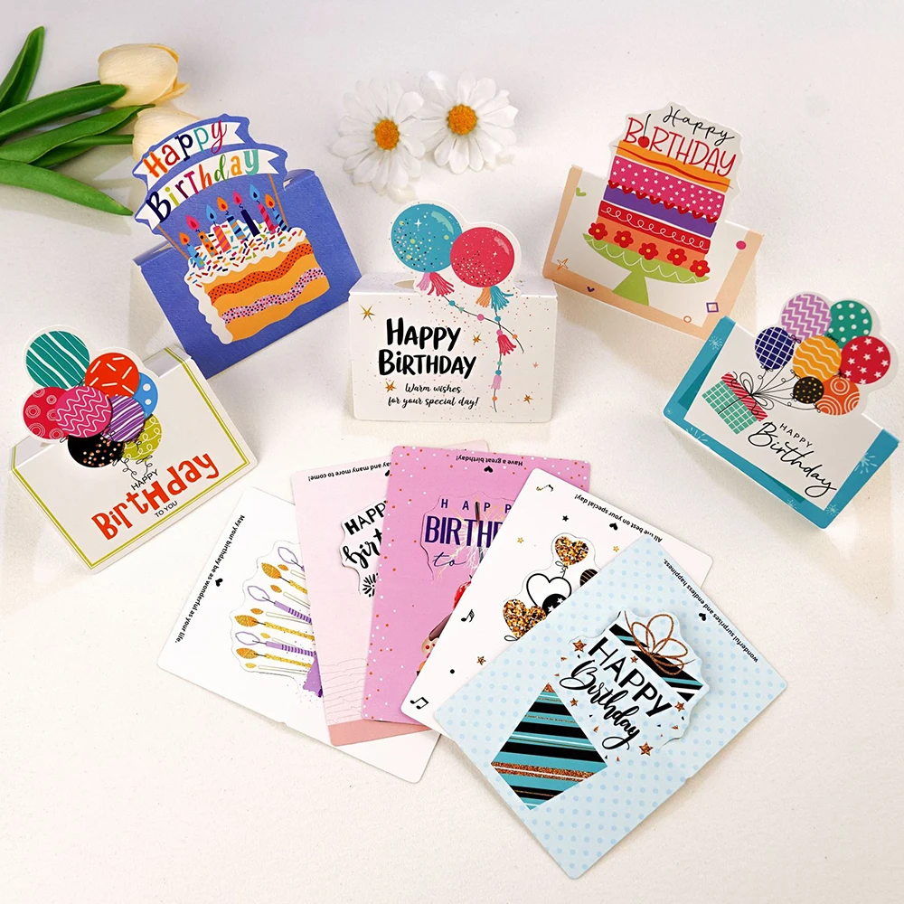 10PCS New 3D Birthday Cards, Happy Birthday English Blessing Cards, Party Decoration Cards, Gifts