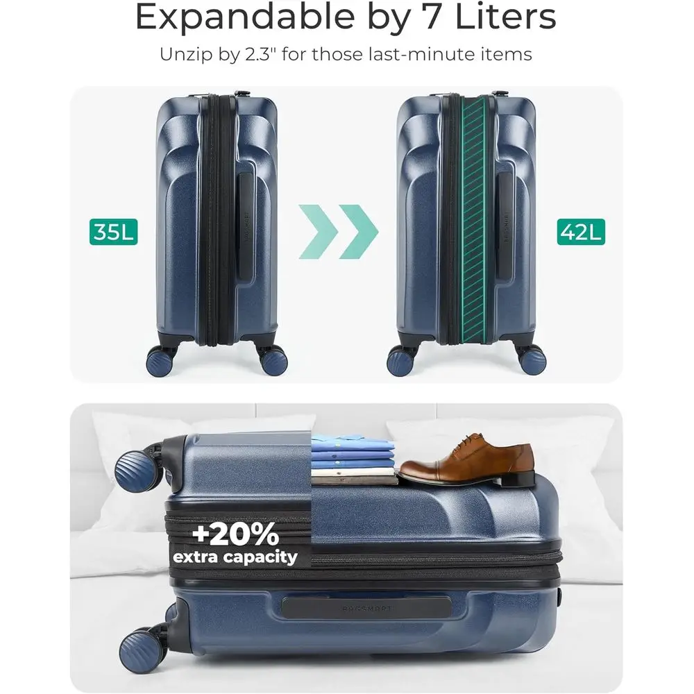 20 Inch Lightweight Expandable Hard Shell Carry-On Suitcase with TSA Lock, Spinner Wheels, Airline Approved, Light Blue