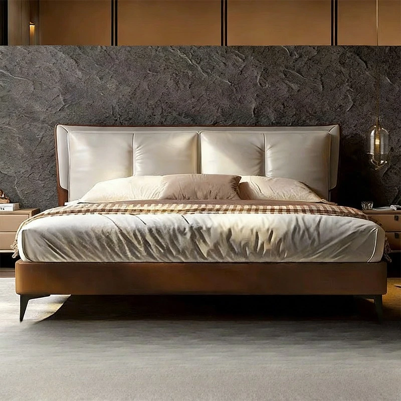 Single bed cowhide, modern minimalist main 1.8 meters double solid wood