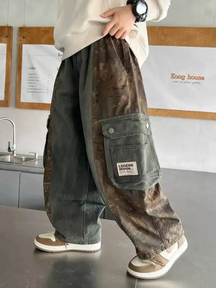 2025 Man New Autumn Wide Leg Cargo Pants Loose Fall Trousers Cool Trendy Street Style