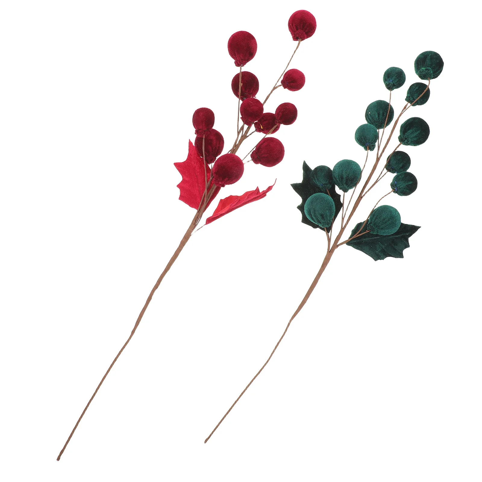 

2pcs Christmas Decoration: Spheres picks Artificial Berry Stems Faux Pine Branches For Holiday Wreath Craft Supplies Table