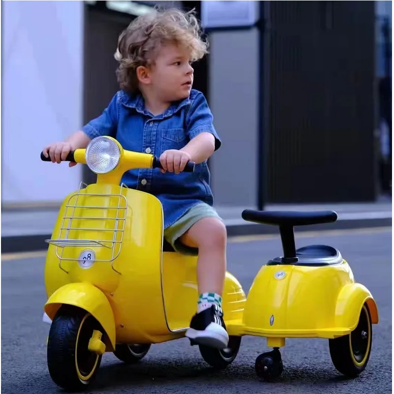 Children's Electric Car Boys and Girls Baby Tricycle Rechargeable Remote Control Toy Music Double Children's Electric Motorcycle