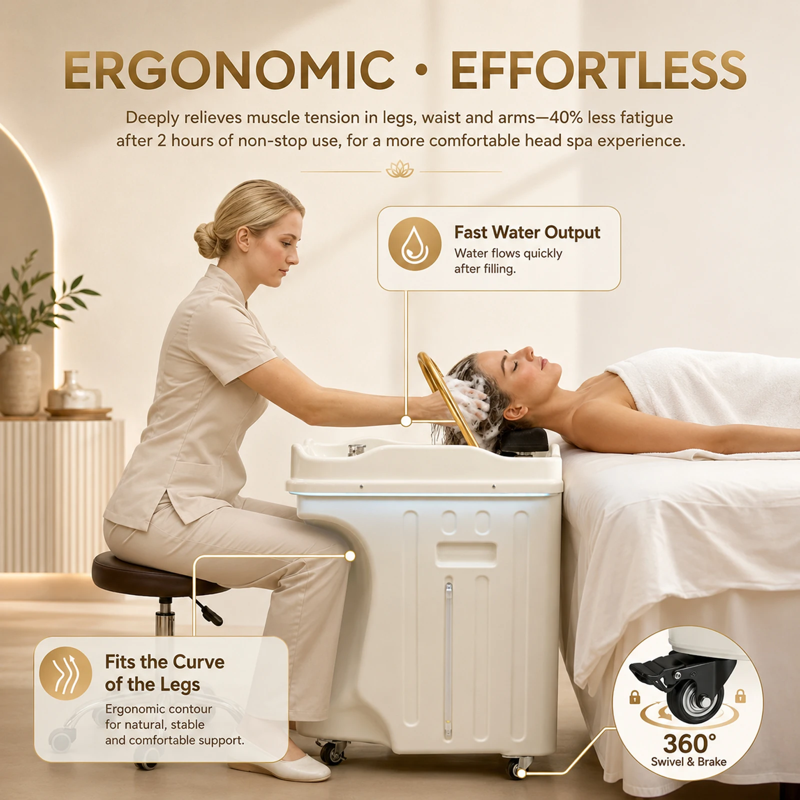Water Circulation Head SPA Hydrotherapy Device, Convenient Movable Hair Wash Basin, 60L Storage Capacity + 30L Drainage Capacity