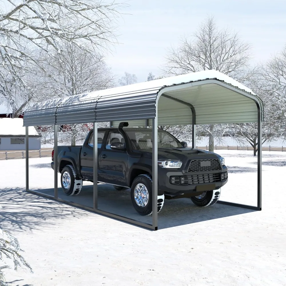 

Outdoor Carport Canopy 10' x 15', Metal Carport Tent Heavy Duty, Garage Car Shelter Shade with Metal Roof, Frame and Bolts for
