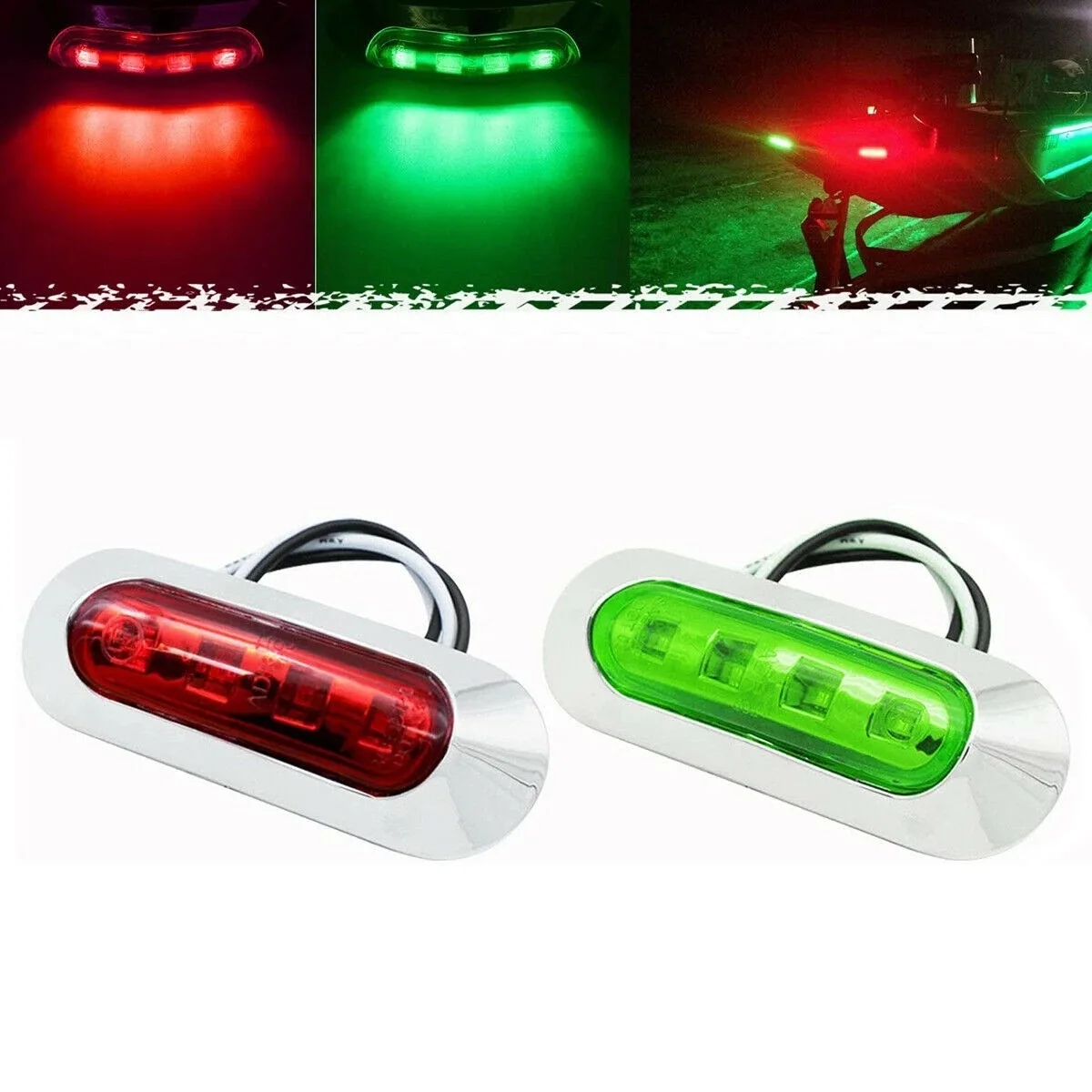 

2Pcs Red Green LED Navigation & Truck Side Light, 12-24V Waterproof Marine Boat and Commercial Vehicle Marker Lamp