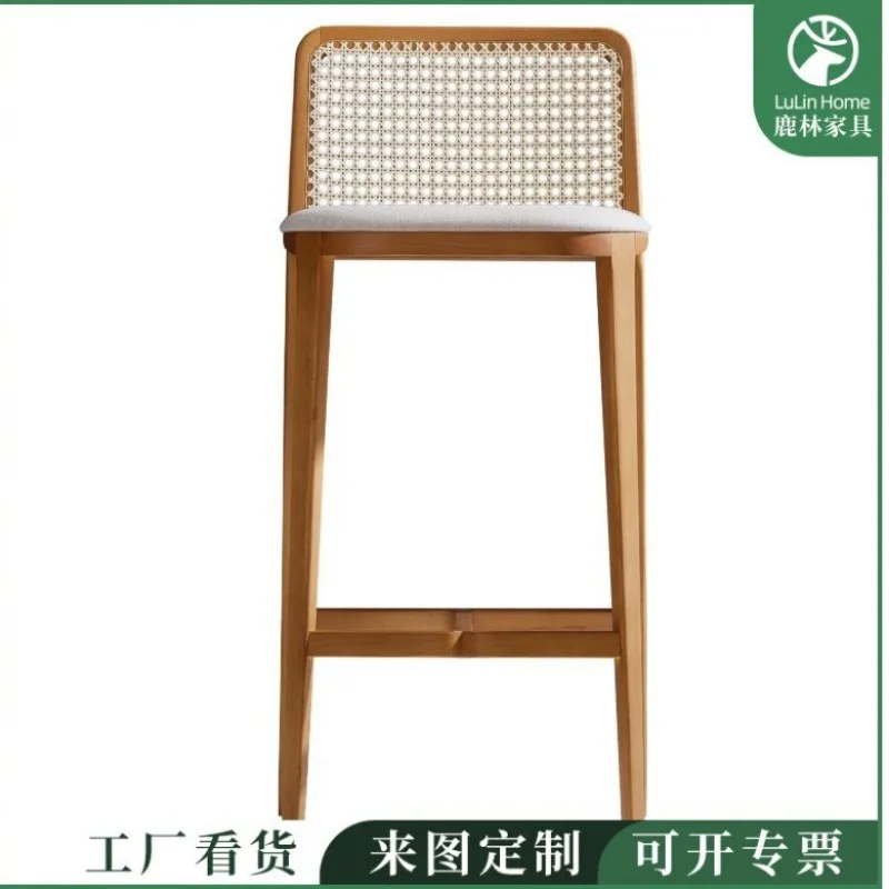 Solid wood bar chair designer creative high front desk reception bar rattan back island