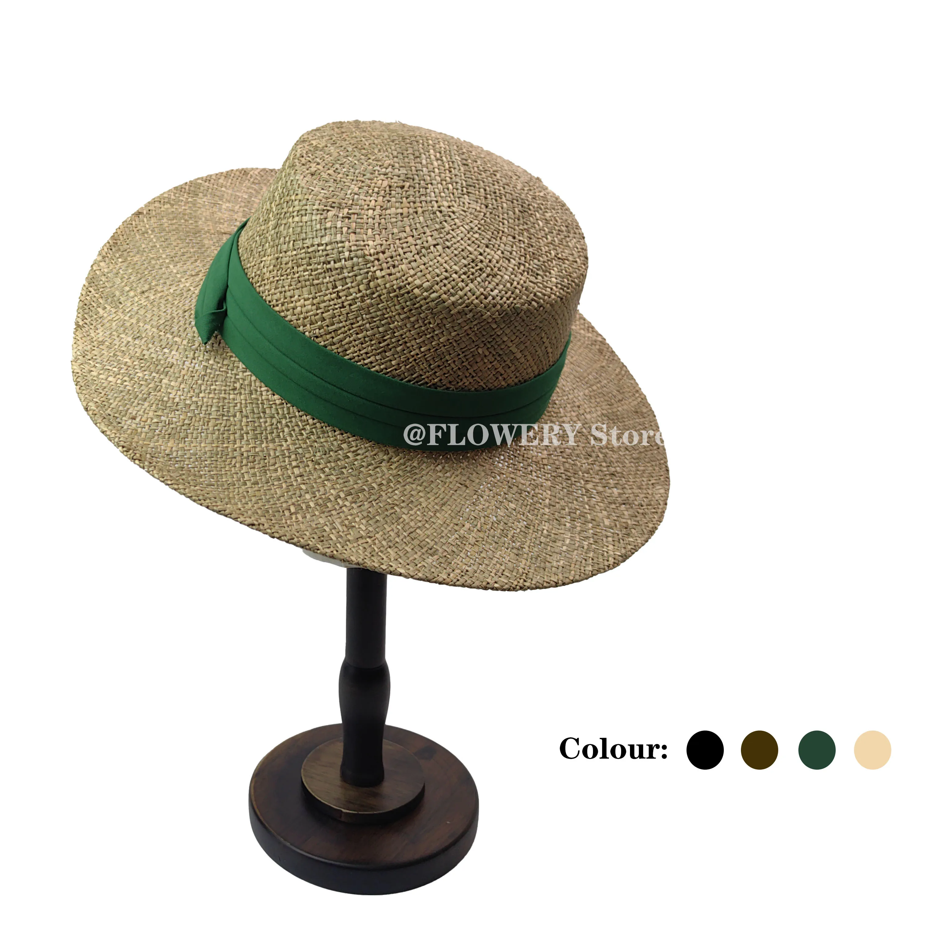 New spring and summer natural salt grass hand-woven hat / French vintage flat-top luxury versatile hat