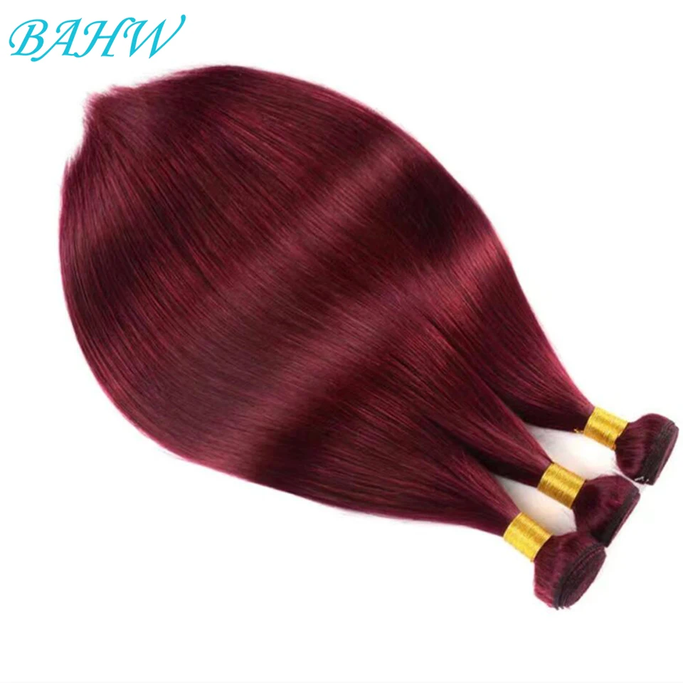 BAHW 99J Color 100% Human Hair Bundles Brazilian Straight Hair Weave Bundles 1/3/4 PCS Burgundy Red  Bundles For Black Women